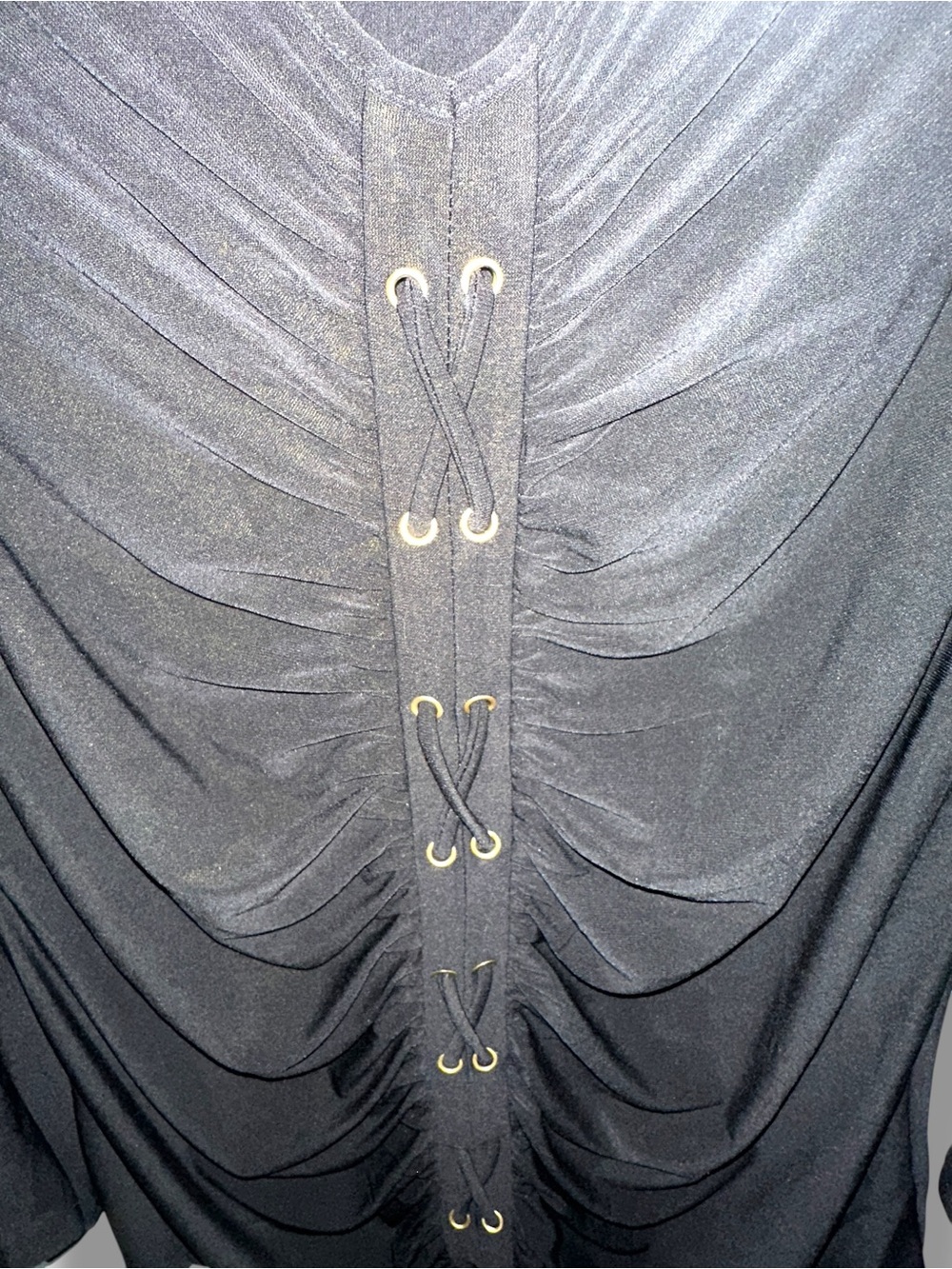 EMBER SZ XL Black V-Neck Lace-Up Ruched Women’s Top Corset Style Goth Eclectic - Picture 6 of 8